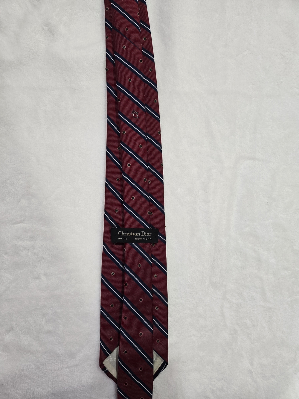 Dior Burgundy Silk Tie with Navy and White Stripes